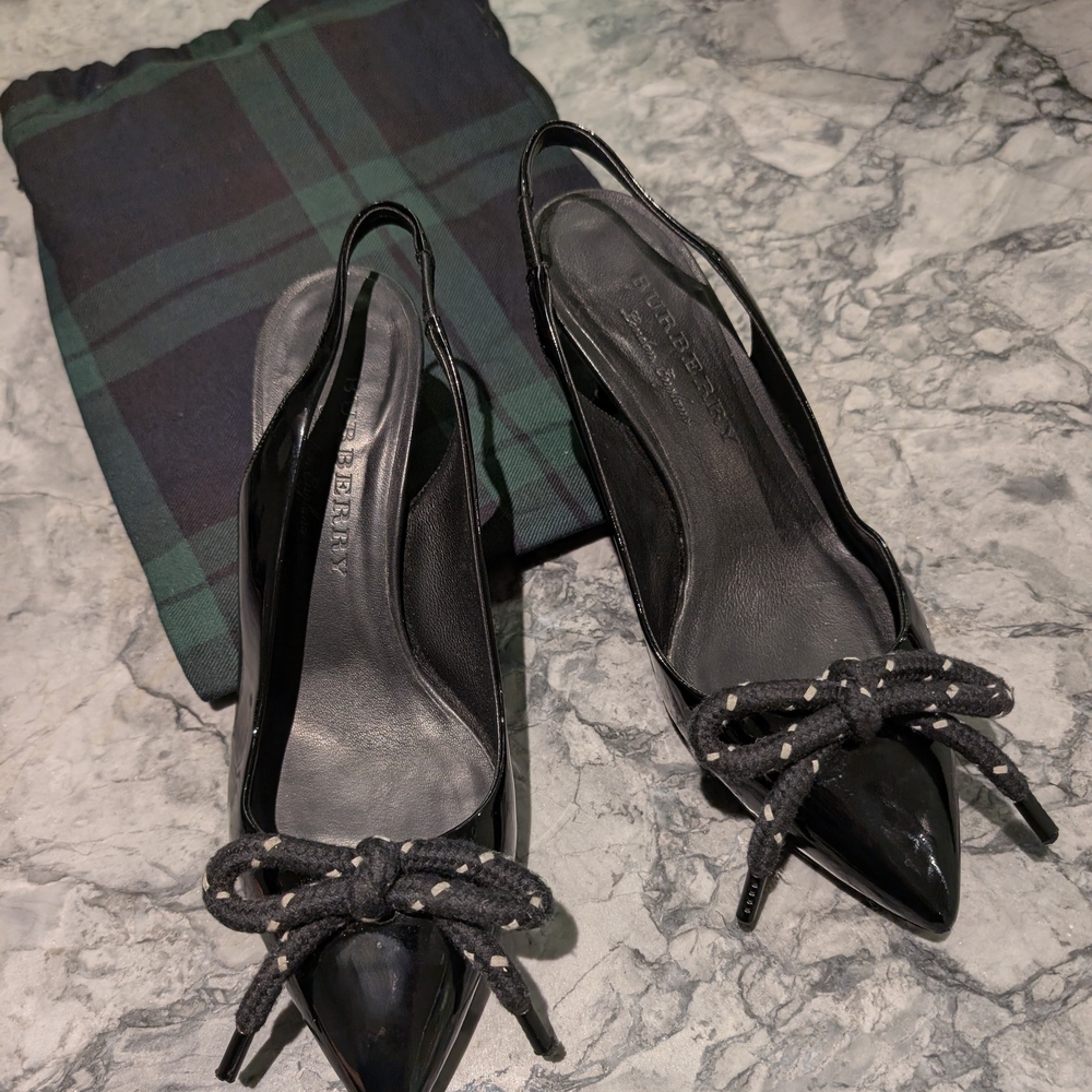 Burberry Glossy Black Slingback Heels